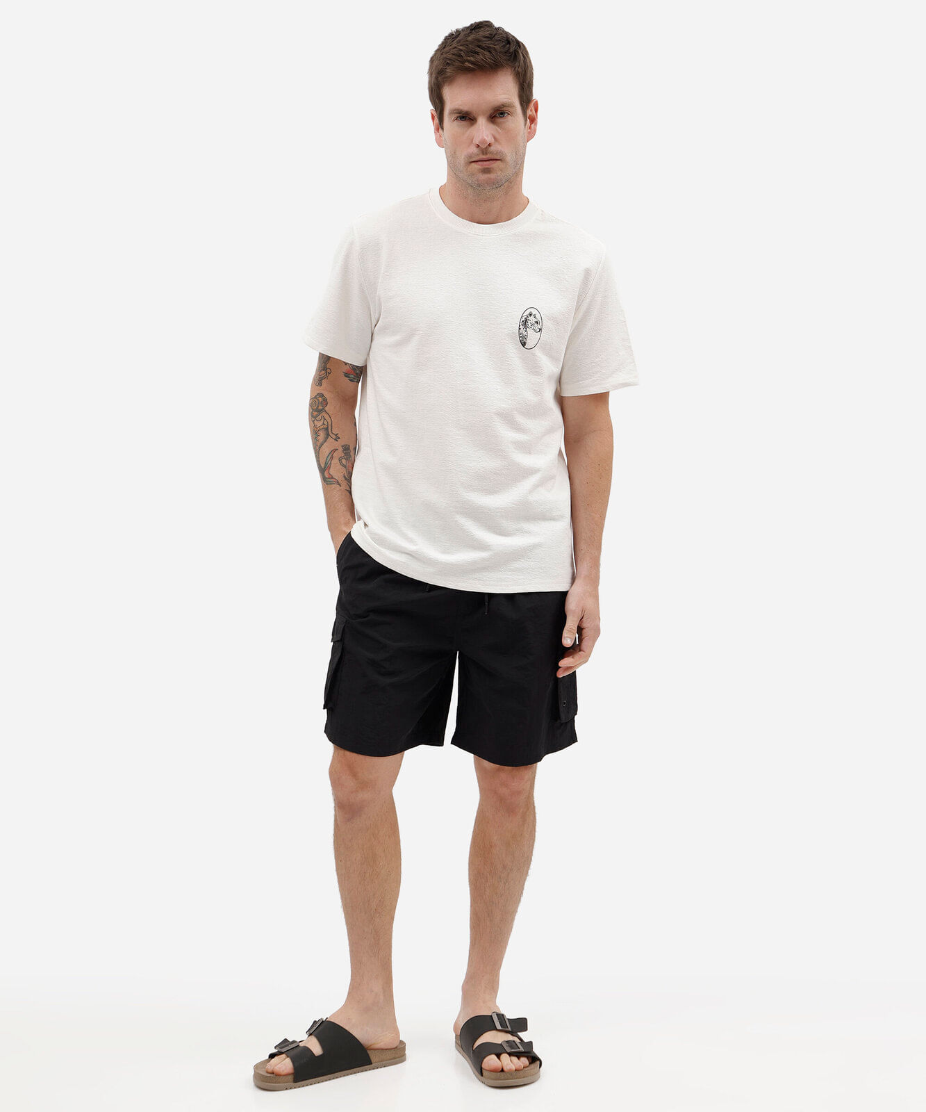 camiseta masculina de algodão manga curta estampada off white