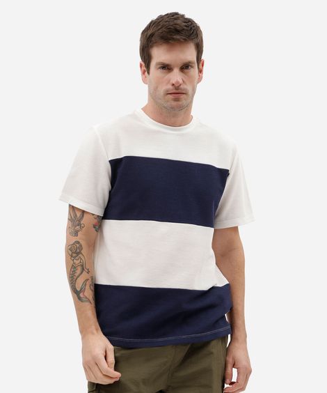 camiseta masculina com algodão e recortes manga curta texturizada off white