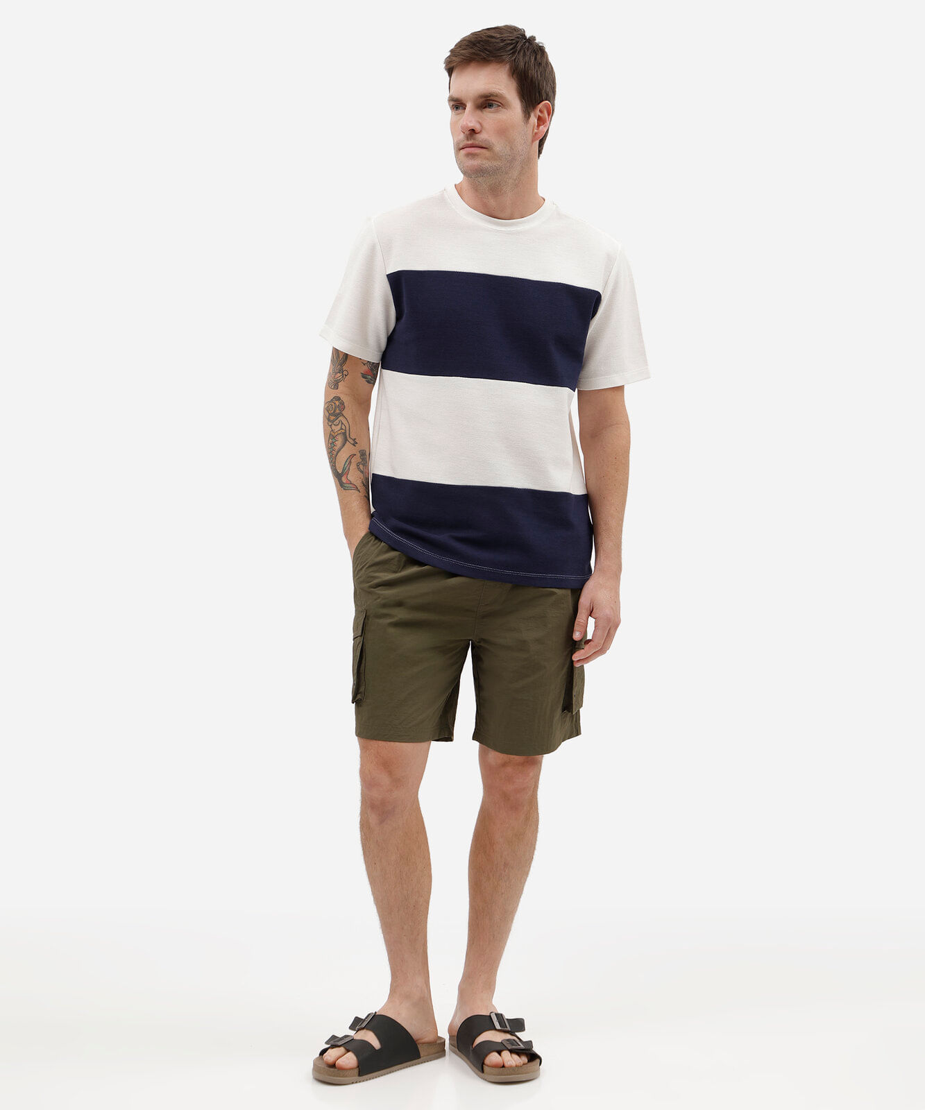 camiseta masculina com algodão e recortes manga curta texturizada off white