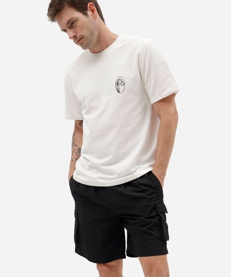 short cargo masculino de poliamida cós elástico preto