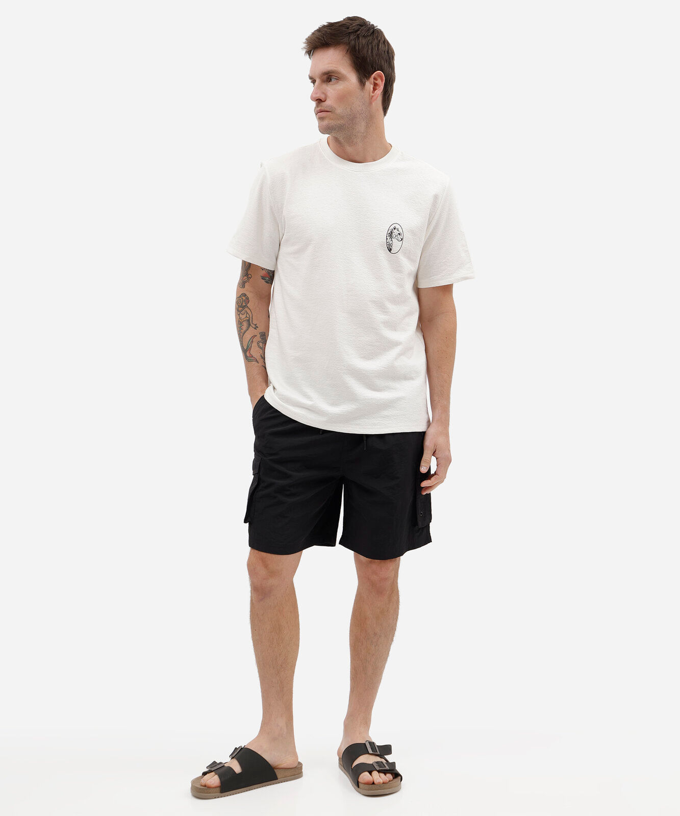 short cargo masculino de poliamida cós elástico preto