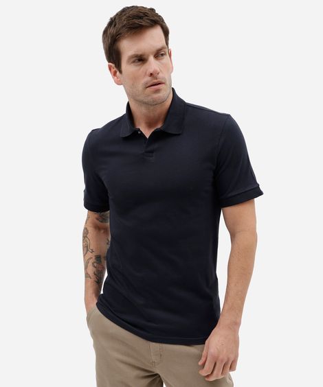 polo masculina slim de malha piquet azul