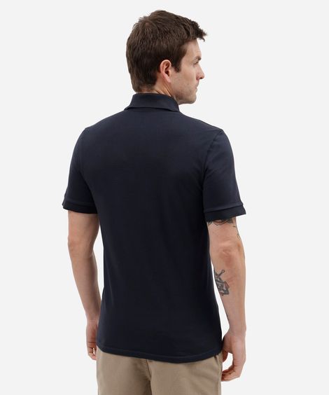 polo masculina slim de malha piquet azul