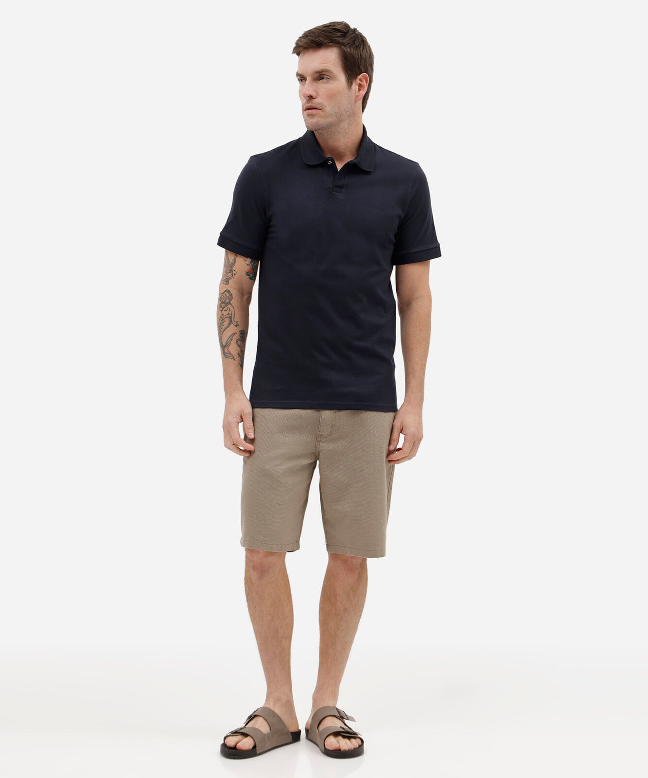 polo masculina slim de malha piquet azul