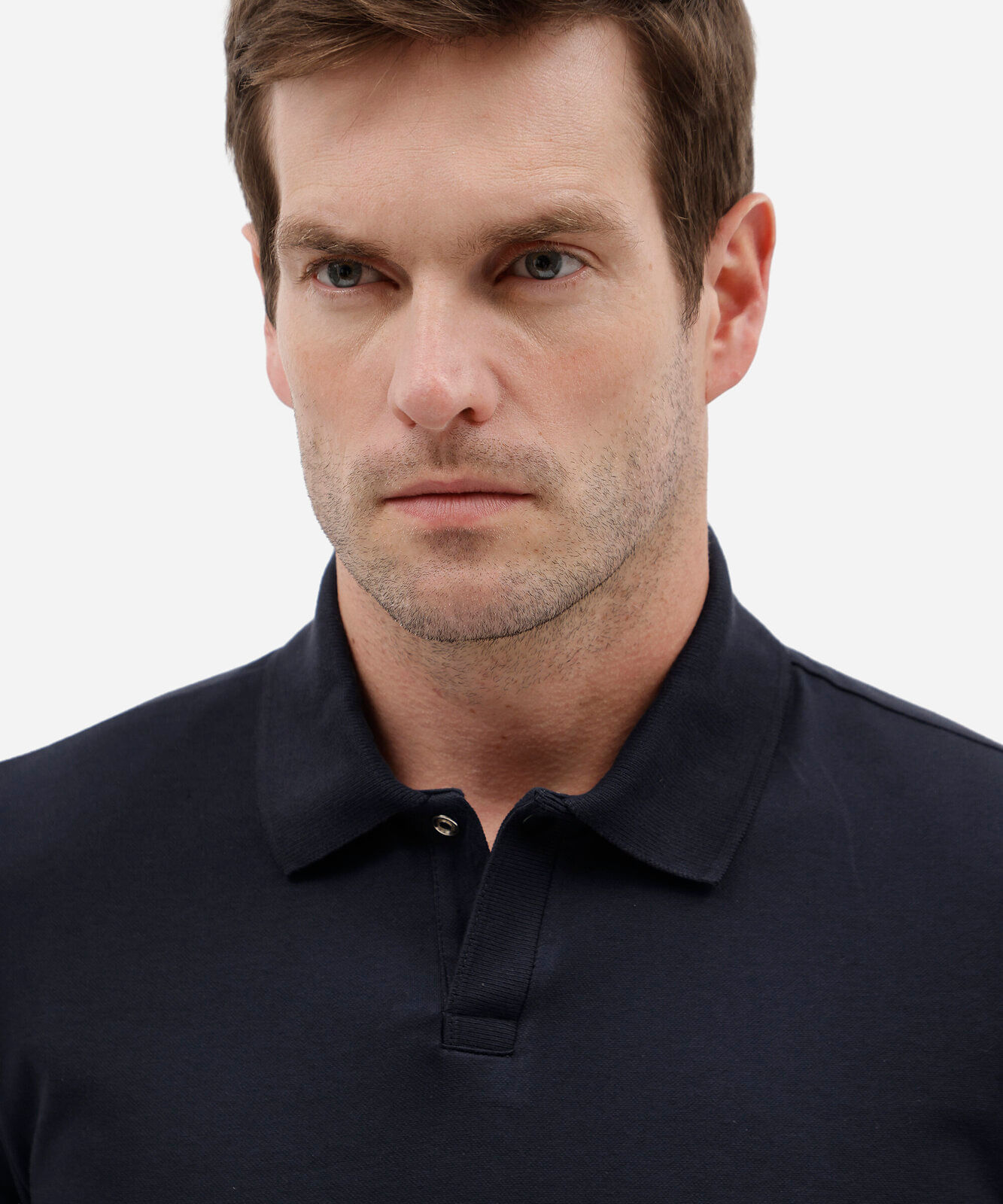 polo masculina slim de malha piquet azul