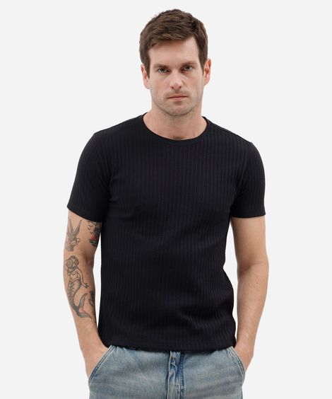 camiseta masculina malha de algodão preta