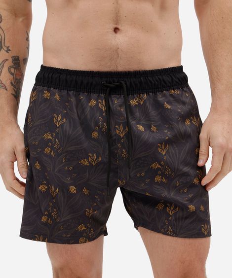 short masculino estampado cós elástico preto
