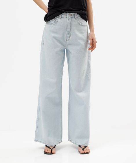 calça wide leg jeans feminina cintura alta azul