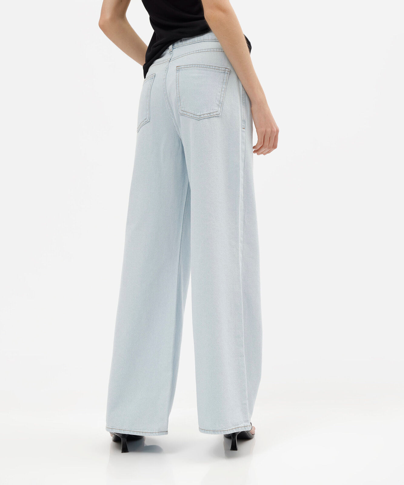 calça wide leg jeans feminina cintura alta azul