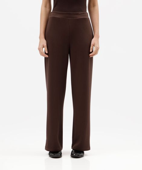 calça reta básica scuba feminina cós elástico marrom