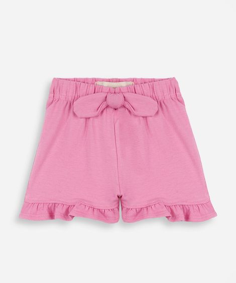 short clochard infantil de algodão com babado rosa