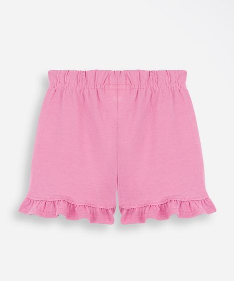 short clochard infantil de algodão com babado rosa