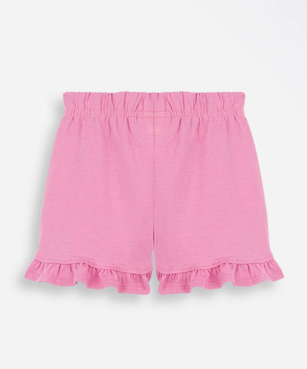 short clochard infantil de algodão com babado rosa