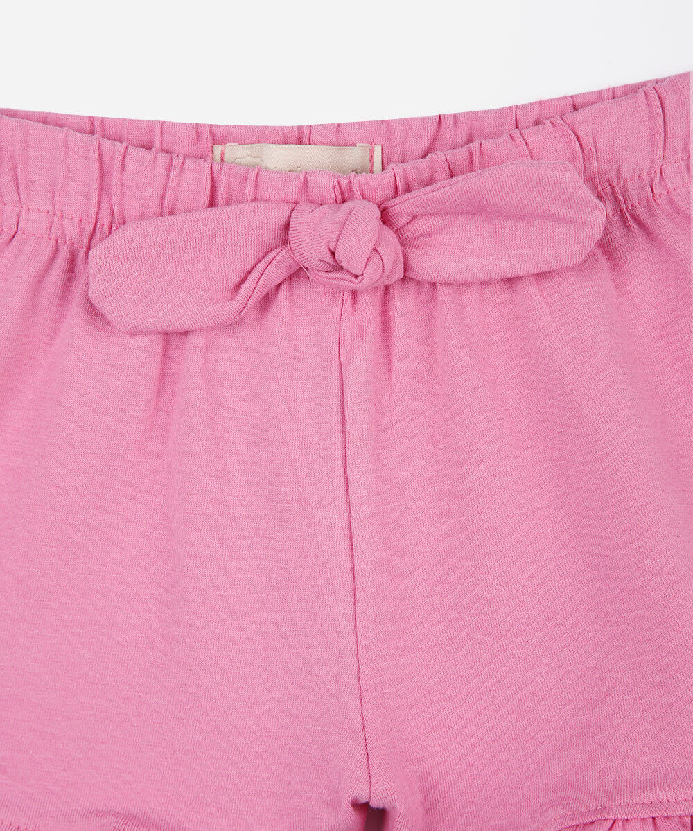 short clochard infantil de algodão com babado rosa
