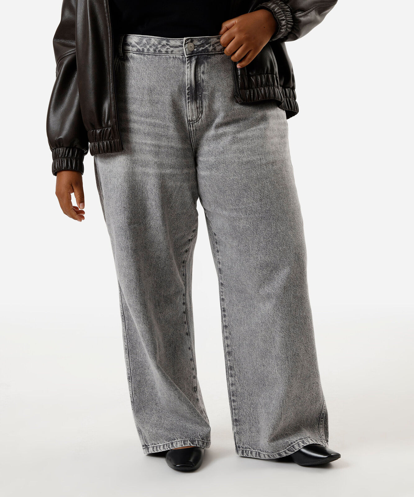 calça skater feminina jeans cintura média plus size cinza