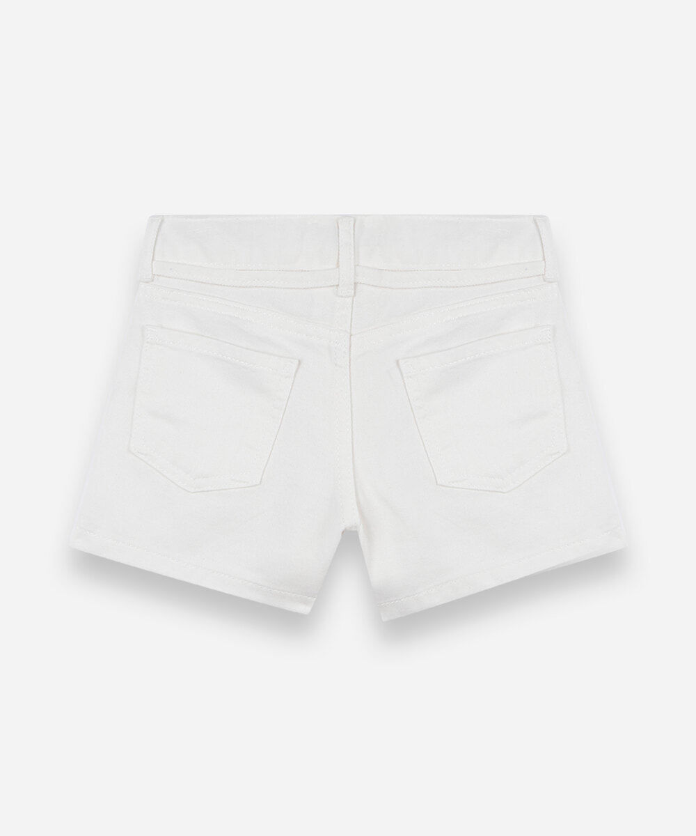 short infantil de sarja com cordão bordado corações off white
