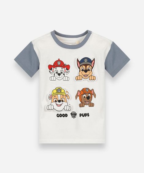 camiseta infantil de algodão manga curta patrulha canina off white