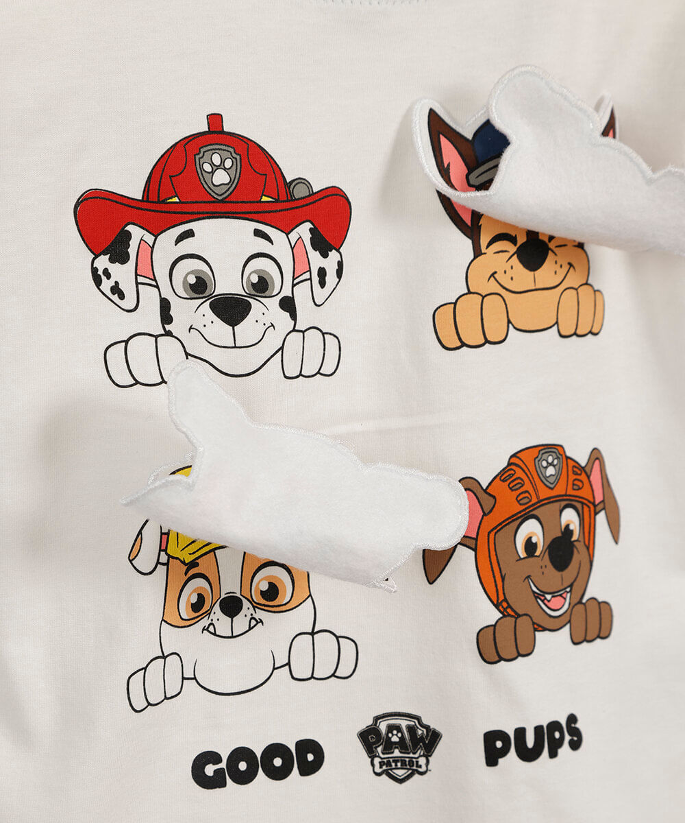 camiseta infantil de algodão manga curta patrulha canina off white