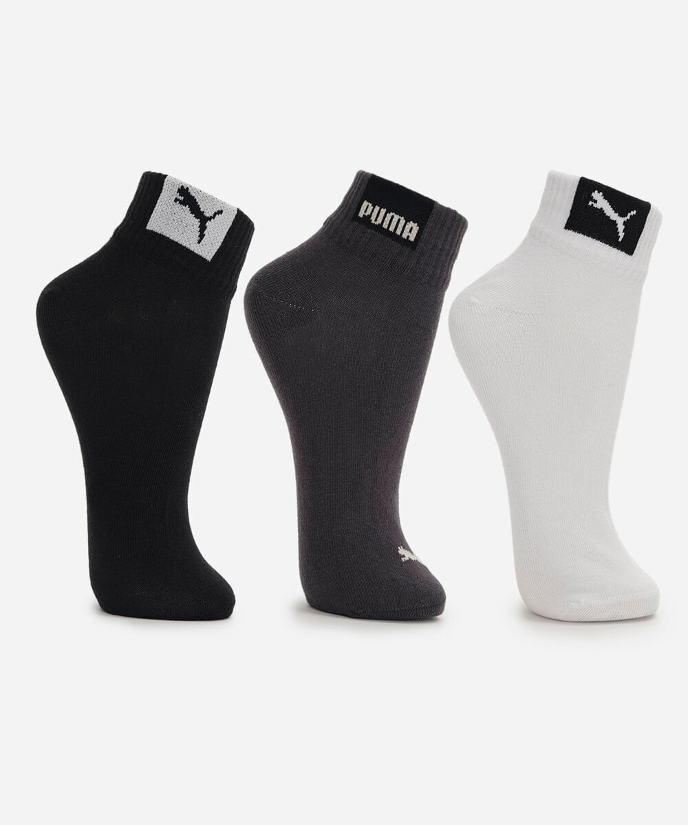 kit de 3 meias cano curto masculina puma colorido