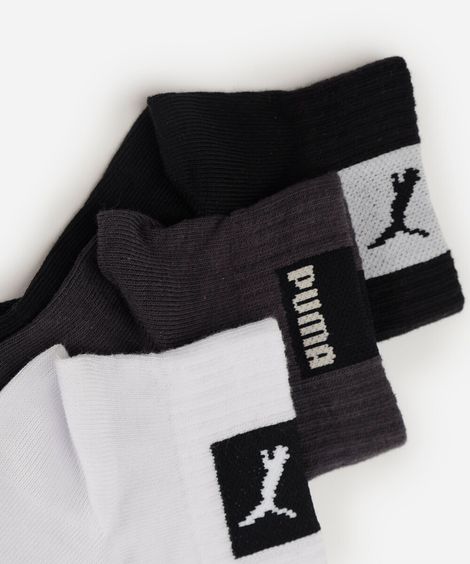 kit de 3 meias cano curto masculina puma colorido