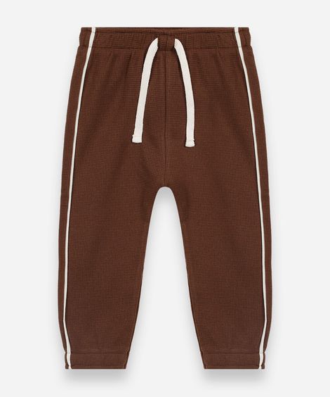calça jogger infantil de algodão com nervuras texturizada marrom