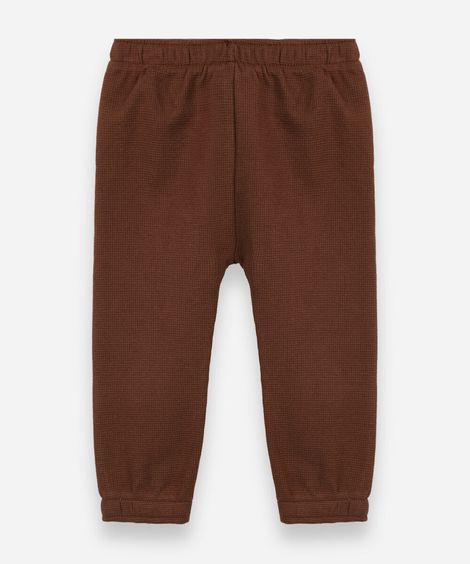 calça jogger infantil de algodão com nervuras texturizada marrom