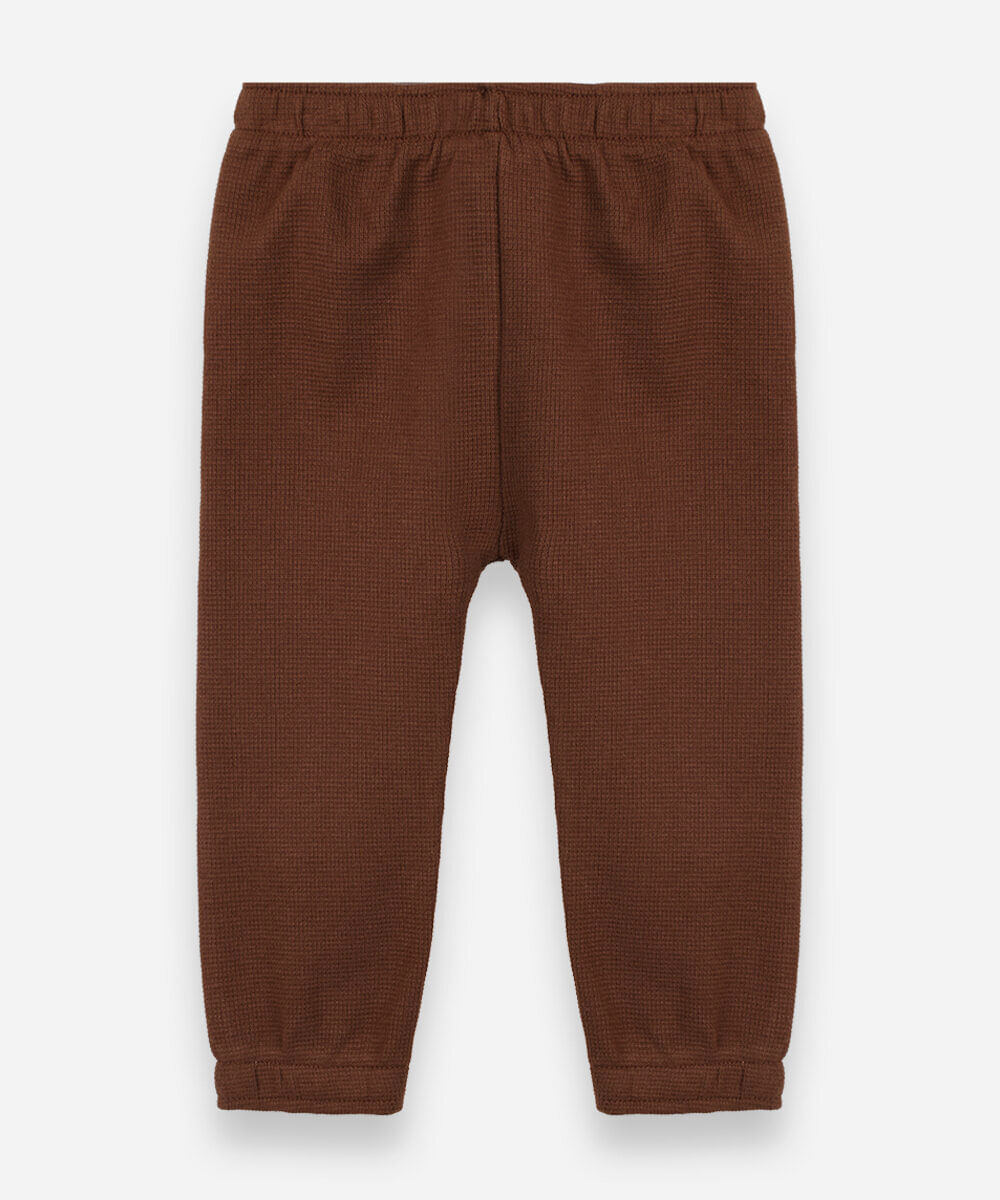 calça jogger infantil de algodão com nervuras texturizada marrom