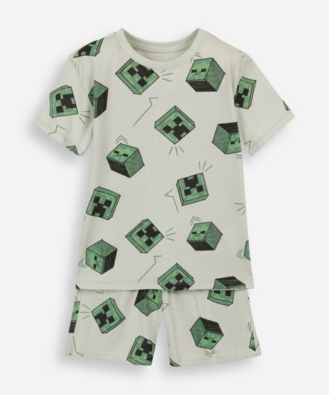 pijama curto infantil de algodão manga curta minecraft verde