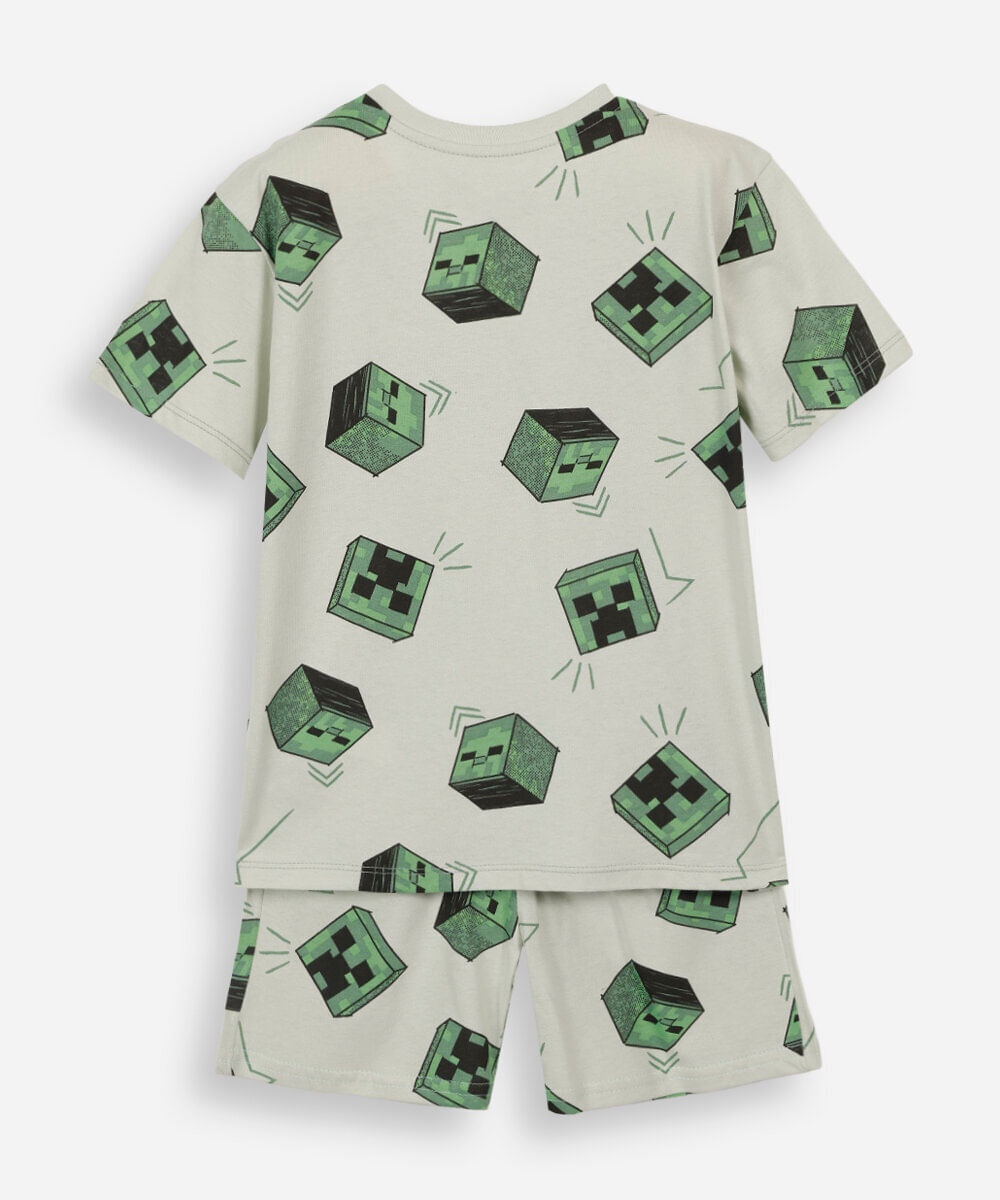 pijama curto infantil de algodão manga curta minecraft verde