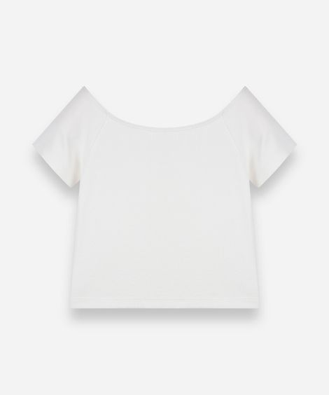 blusa cropped juvenil ombro a ombro de malha off white