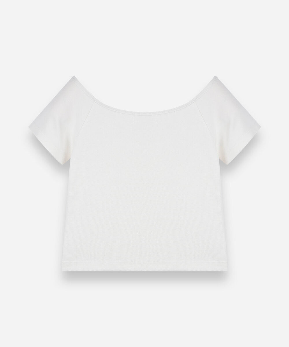 blusa cropped juvenil ombro a ombro de malha off white