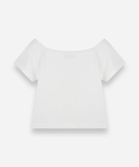 blusa cropped juvenil ombro a ombro de malha off white
