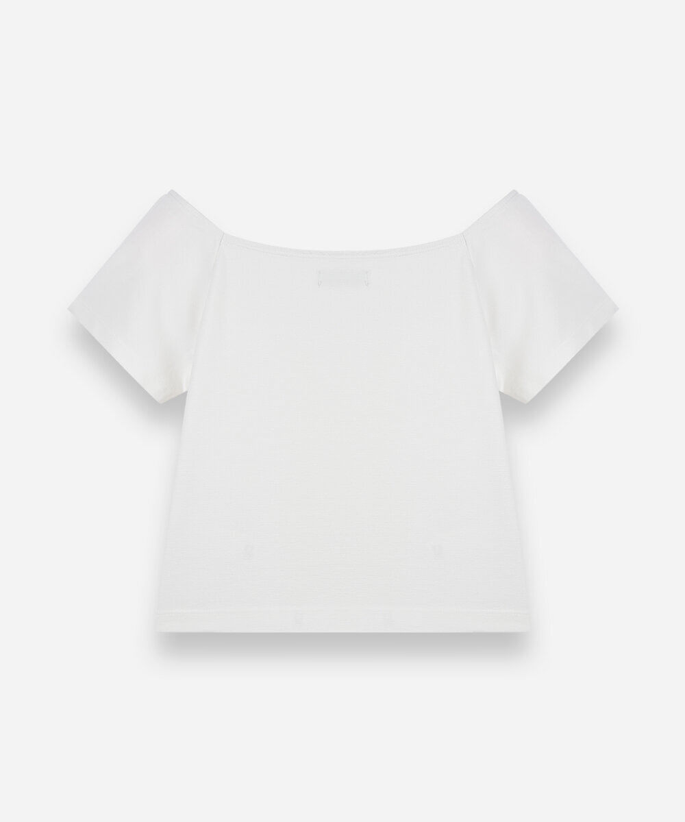 blusa cropped juvenil ombro a ombro de malha off white