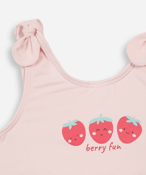 biquíni infantil morangos com proteção uv rosa