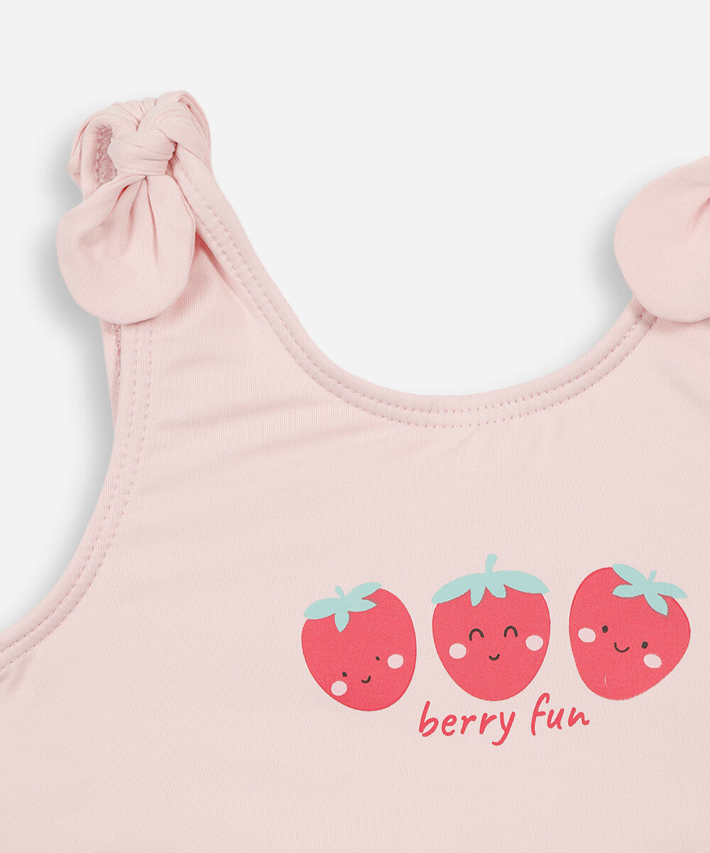 biquíni infantil morangos com proteção uv rosa