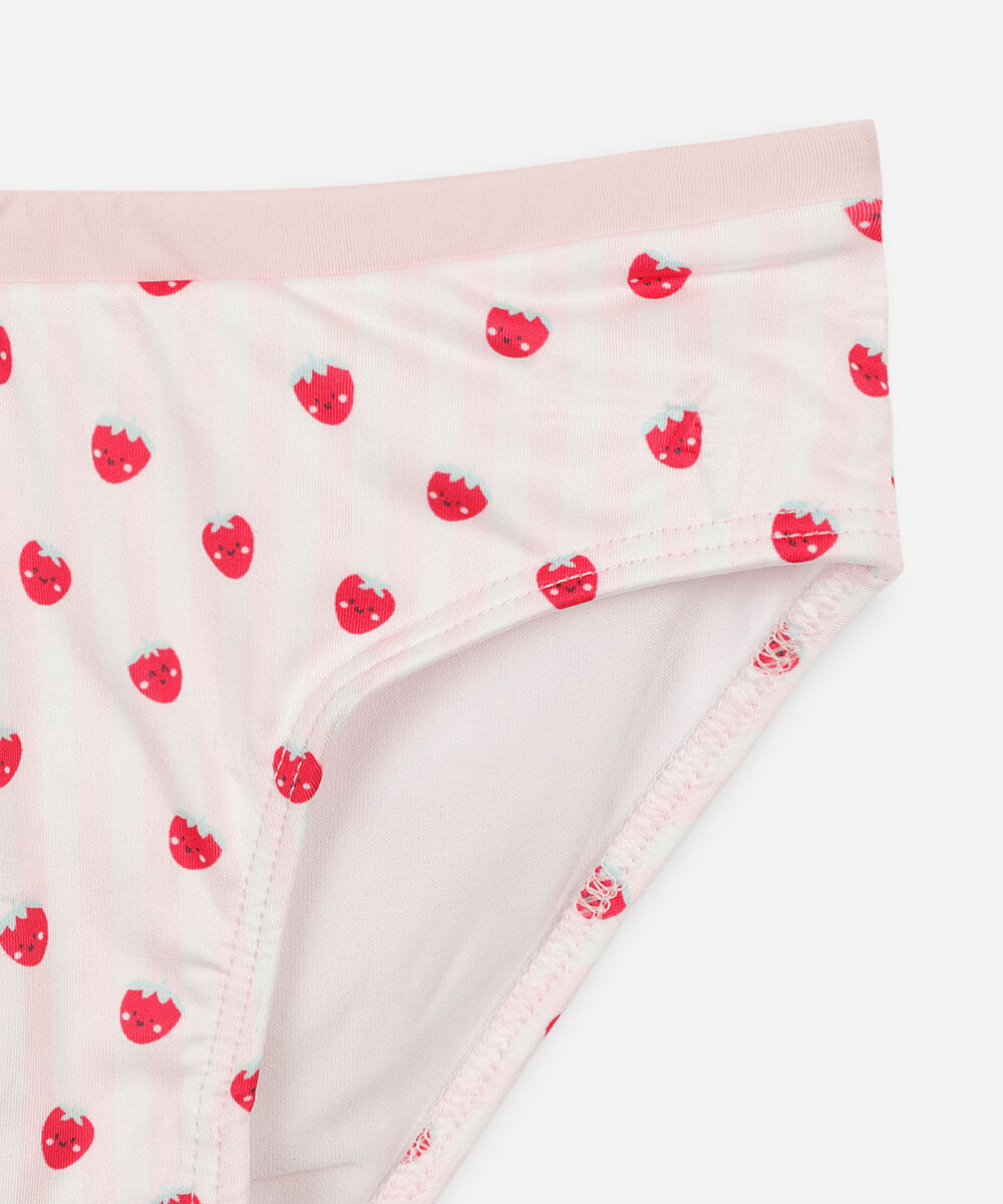 biquíni infantil morangos com proteção uv rosa