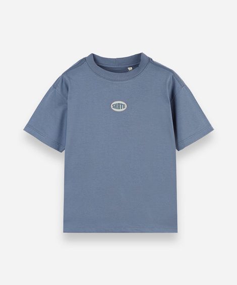 camiseta infantil de algodão manga curta estampada azul