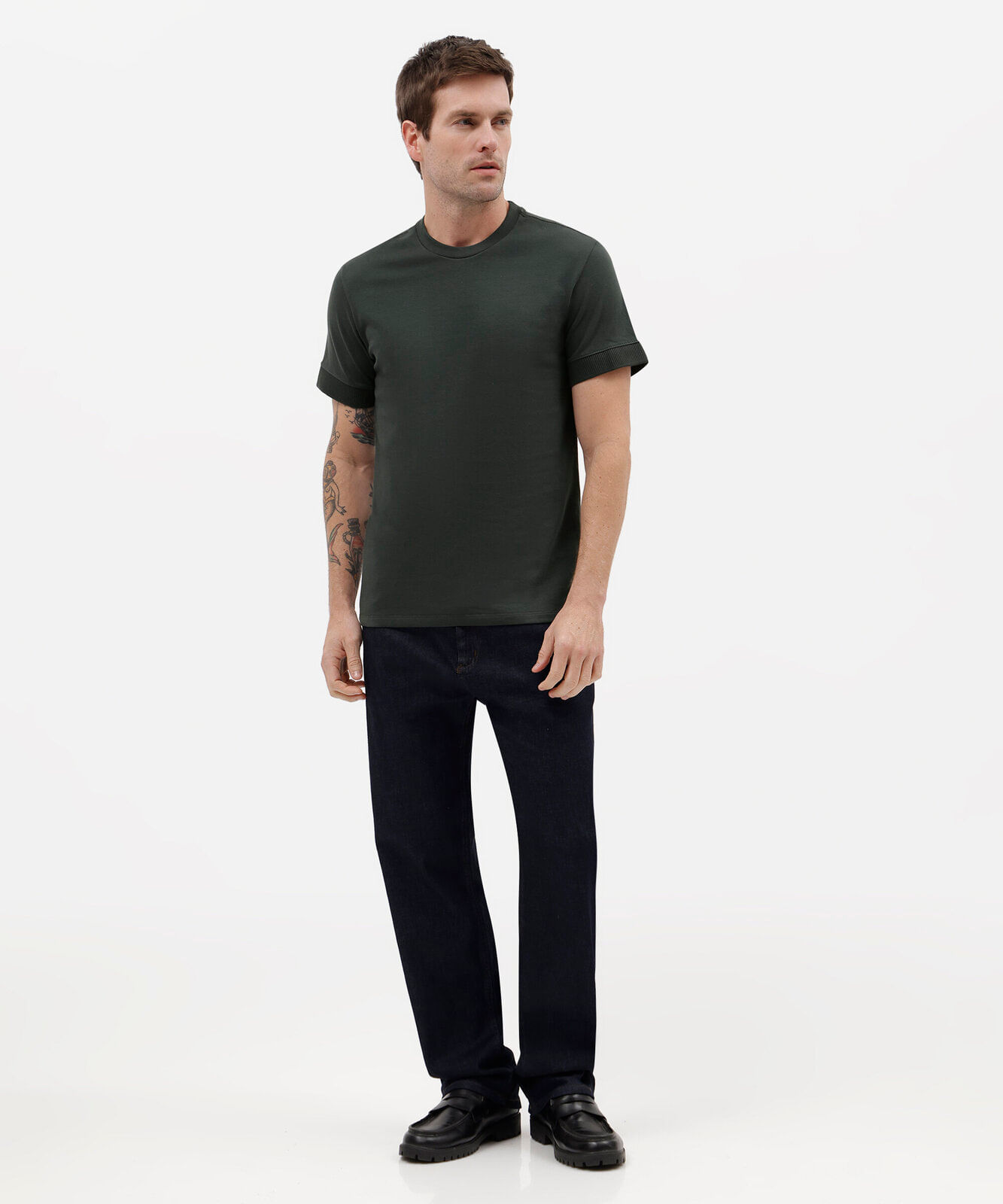 camiseta masculina de algodão punhos canelados verde