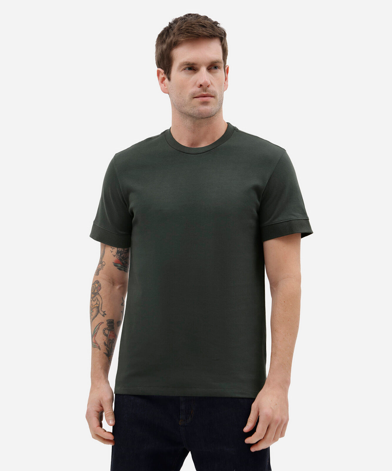 camiseta masculina de algodão punhos canelados verde