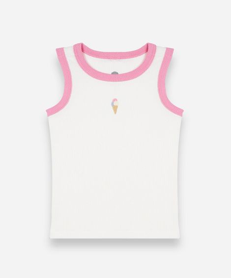 regata infantil de algodão com bordado canelada off white