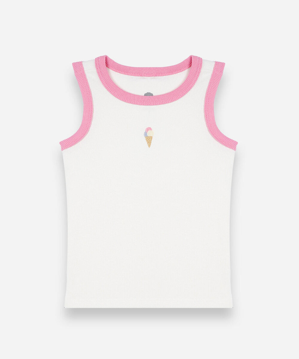 regata infantil de algodão com bordado canelada off white