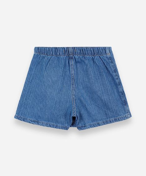 short saia infantil jeans cós elástico com laços listrado azul