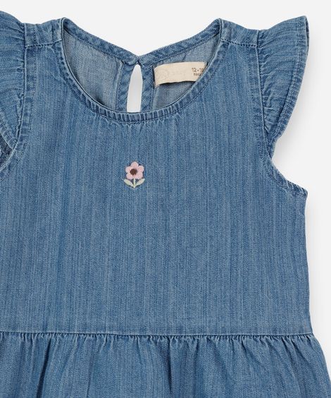 conjunto longo infantil jeans com bordado azul