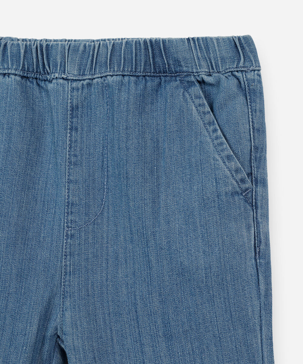 conjunto longo infantil jeans com bordado azul