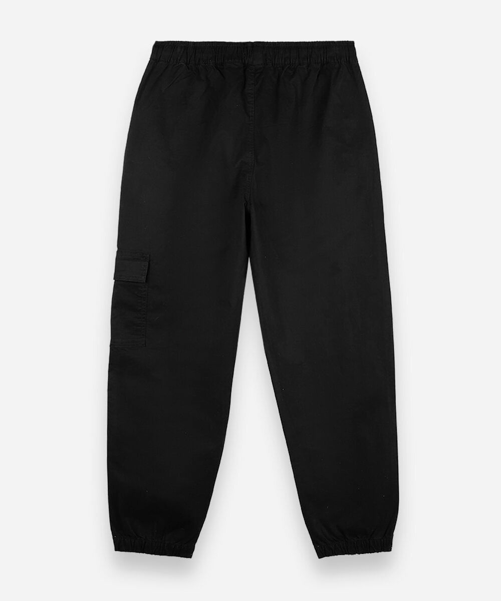 calça jogger cargo juvenil de sarja cós elástico preta