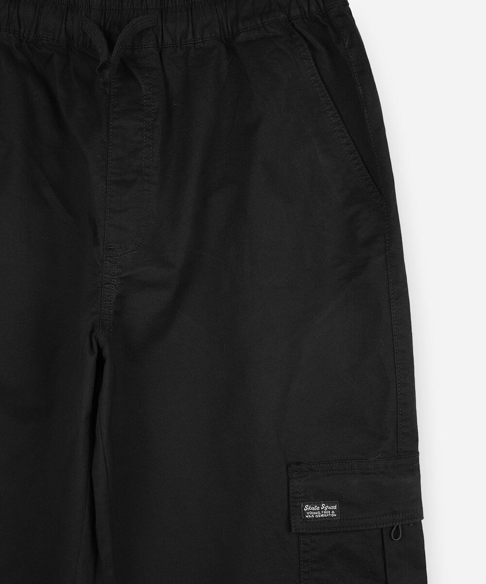 calça jogger cargo juvenil de sarja cós elástico preta