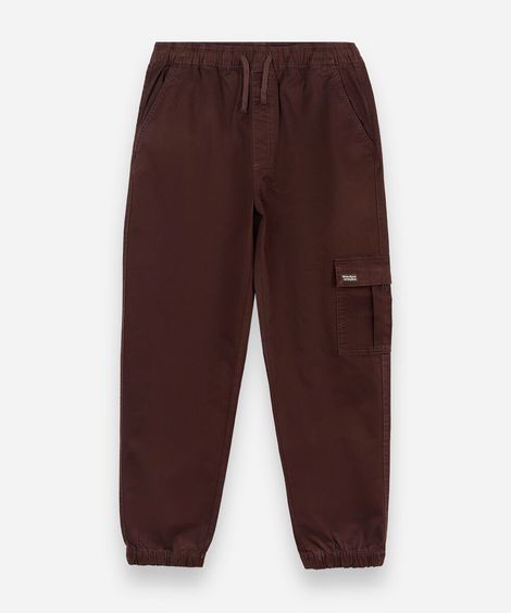 calça jogger cargo juvenil de sarja cós elástico marrom