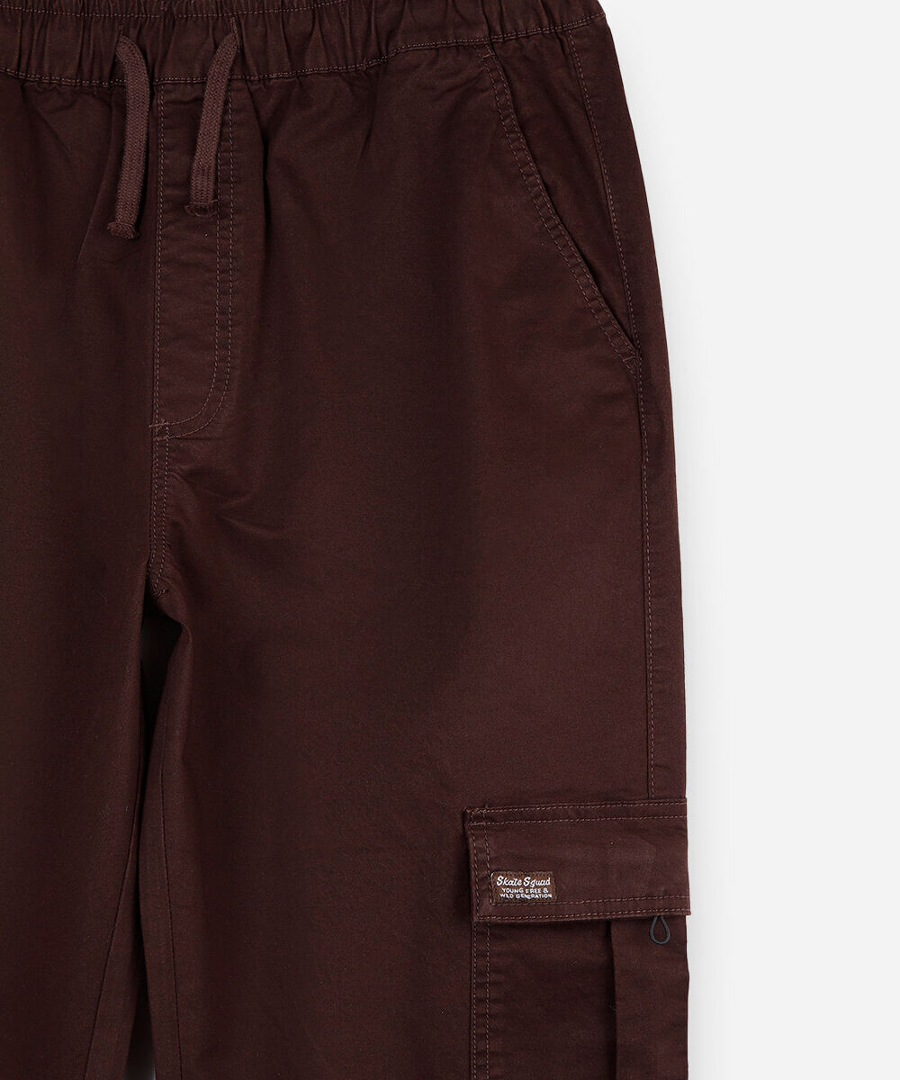 calça jogger cargo juvenil de sarja cós elástico marrom