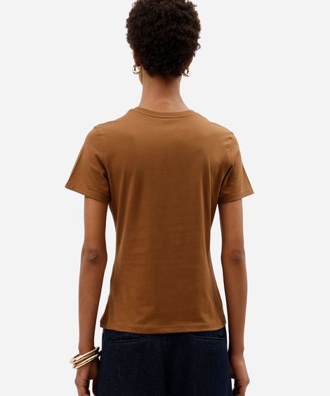camiseta feminina de algodão manga curta estampada marrom
