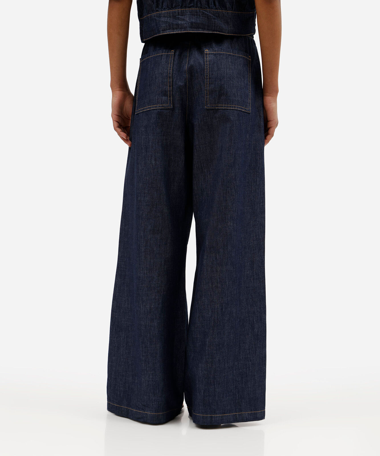 calça estilo pijama feminina jeans cós elástico azul